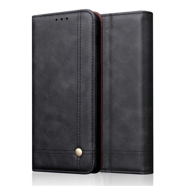 Auto-absorbed Crazy Horse Vintage Leather Stand Case for Huawei Y6 (2019) - Black-1