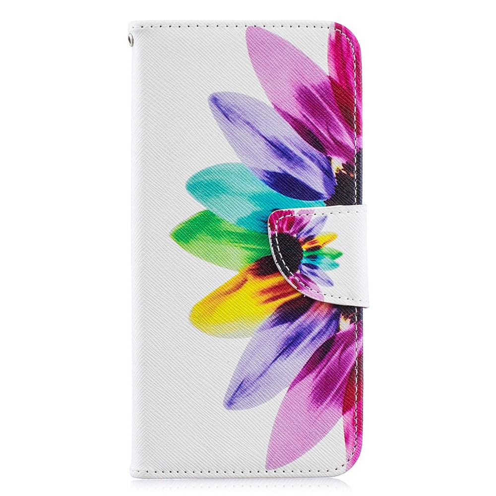 Musterdruck PU Leder Flip Stand Shell Für Huawei Y6 (2019, Mit Fingerabdrucksensor) / Y6 Prime (2019) - Blütenblättermuster