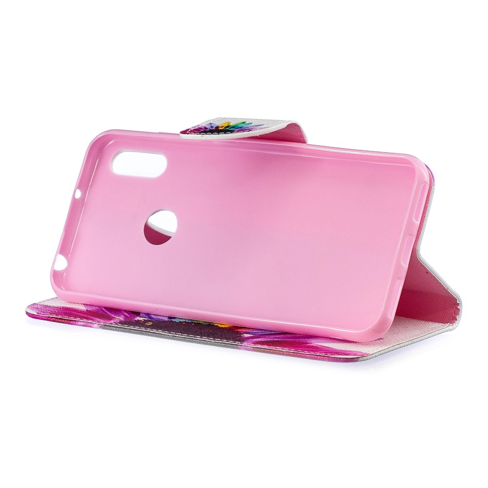 Stampa Motivi PU Flip Stand Gust Per Huawei Y6 (2019, Con Sensore di Impronte Digitali) / Y6 Prime (2019) - Pattern Petali