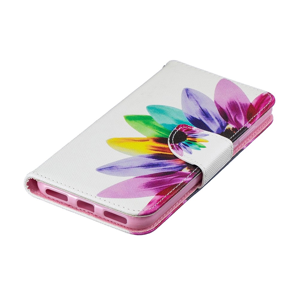 Stampa Motivi PU Flip Stand Gust Per Huawei Y6 (2019, Con Sensore di Impronte Digitali) / Y6 Prime (2019) - Pattern Petali