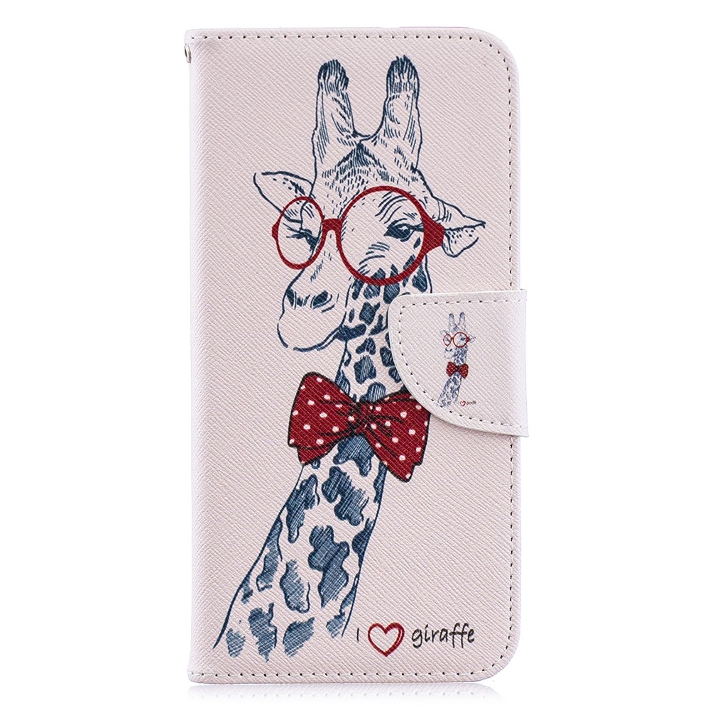 Padrão De Impressão PU Couro Flip Stand Shell Para Y6 (2019) / Y6 Pro (2019) / Y6 Prime (2019) - Girafa Usando Óculos-4