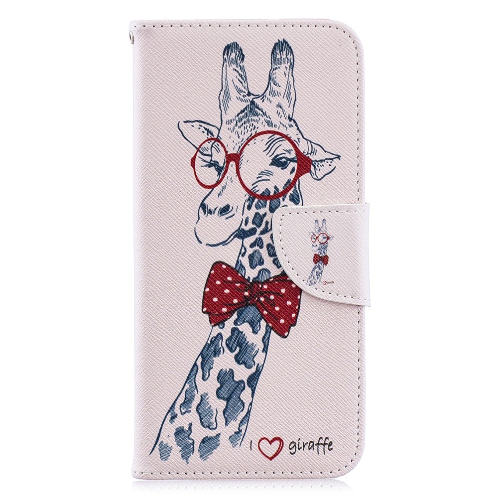 Impression de Motif en Cuir PU Flip Stand Shell Pour Huawei Y6 (2019, Avec Capteur D'empreintes Digitales) / Y6 Prime (2019) - Girafe Portant Des Lunettes-4