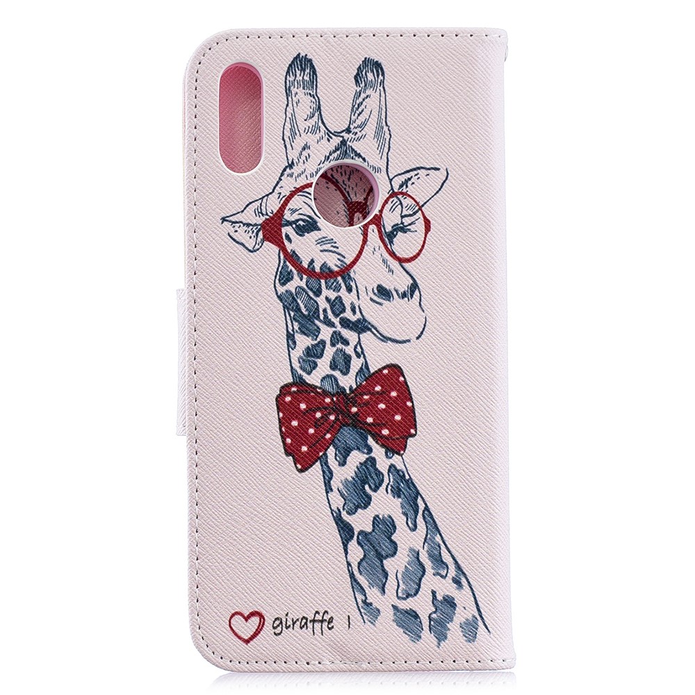 Padrão De Impressão PU Couro Flip Stand Shell Para Y6 (2019) / Y6 Pro (2019) / Y6 Prime (2019) - Girafa Usando Óculos-5