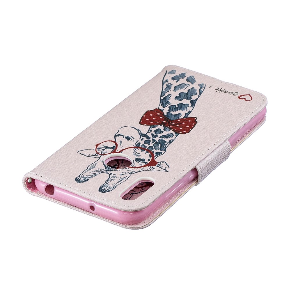 Padrão De Impressão PU Couro Flip Stand Shell Para Y6 (2019) / Y6 Pro (2019) / Y6 Prime (2019) - Girafa Usando Óculos-9
