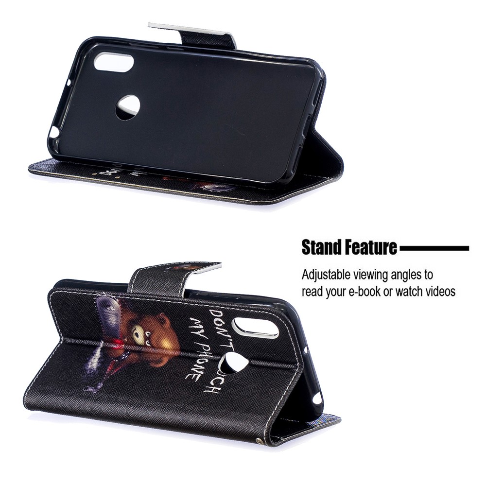 Pattern Printing PU Leather Flip Stand Shell for Huawei Y6 (2019, with Fingerprint Sensor) / Y6 Prime (2019) - Bear And Its Warnings-2