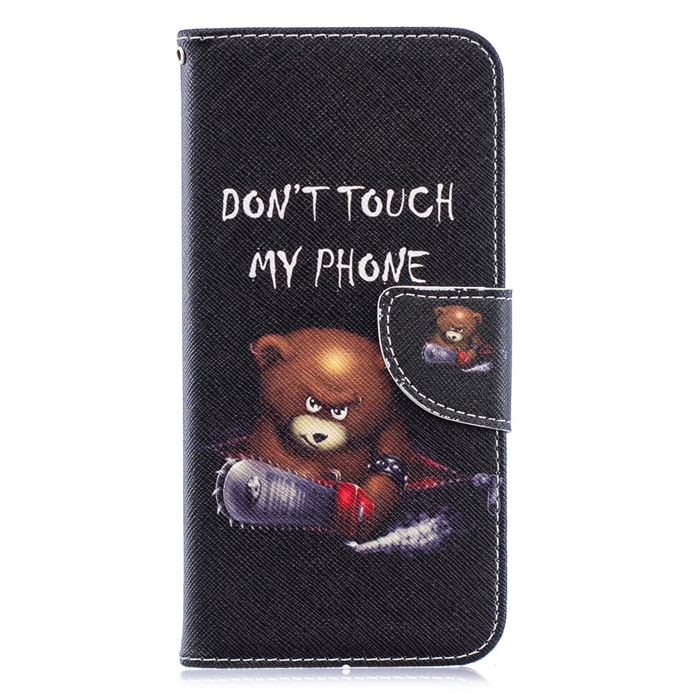Pattern Printing PU Leather Flip Stand Shell for Huawei Y6 (2019, with Fingerprint Sensor) / Y6 Prime (2019) - Bear And Its Warnings-4