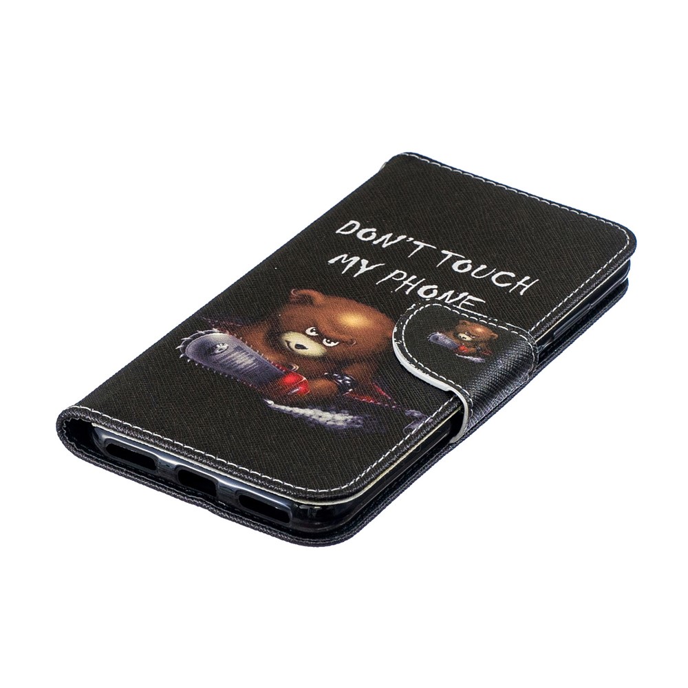 Pattern Printing PU Leather Flip Stand Shell for Huawei Y6 (2019, with Fingerprint Sensor) / Y6 Prime (2019) - Bear And Its Warnings-8