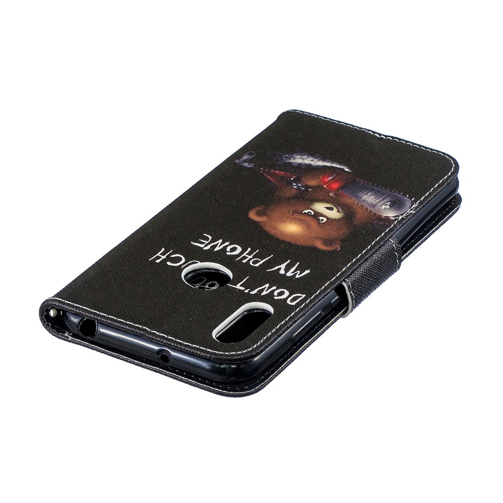 Pattern Printing PU Leather Flip Stand Shell for Huawei Y6 (2019, with Fingerprint Sensor) / Y6 Prime (2019) - Bear And Its Warnings-9