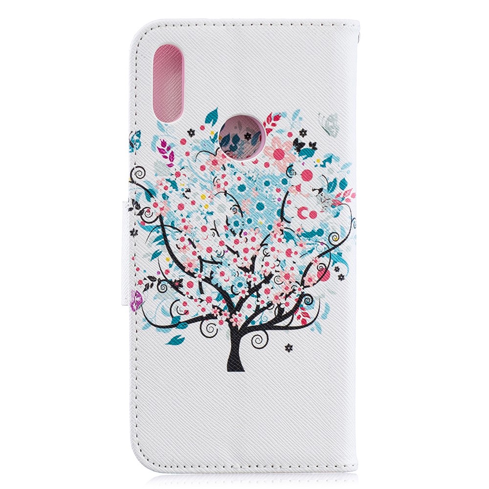 Pattern Printing PU Leather Flip Stand Shell for Huawei Y6 (2019, with Fingerprint Sensor) / Y6 Prime (2019) - Flowered Tree-5