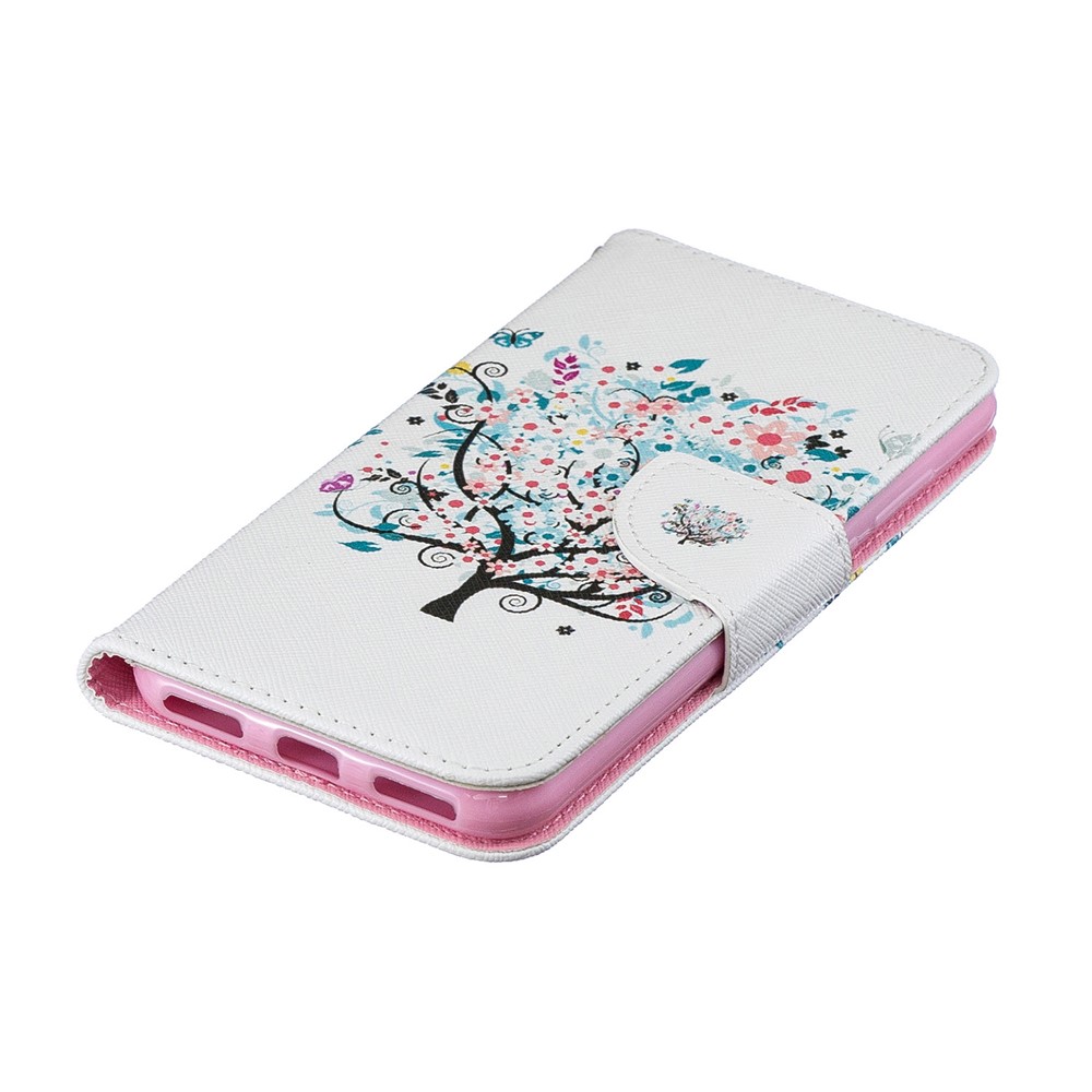 Pattern Printing PU Leather Flip Stand Shell for Huawei Y6 (2019, with Fingerprint Sensor) / Y6 Prime (2019) - Flowered Tree-8