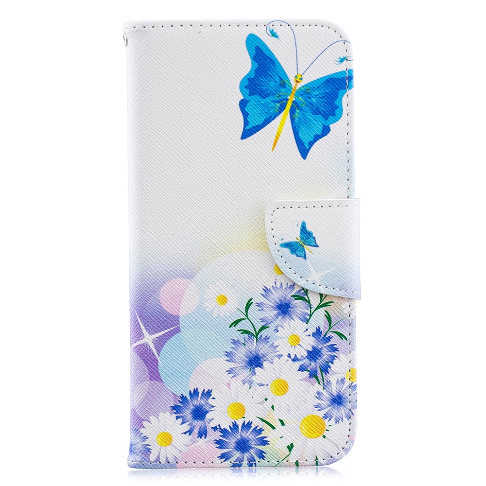 Stampa Motivi PU Flip Stand Gust Per Huawei Y6 (2019, Con Sensore di Impronte Digitali) / Y6 Prime (2019) - Farfalle Blu