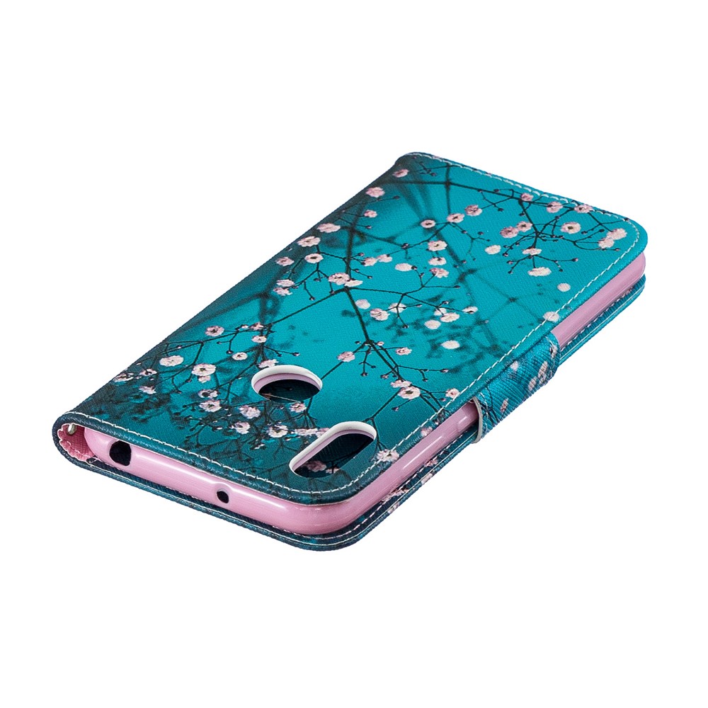 Pattern Printing PU Leather Flip Stand Shell Para Huawei Y6 (2019, Con Sensor de Huellas Digitales) / Y6 Prime (2019) - Árbol Con Flores-9