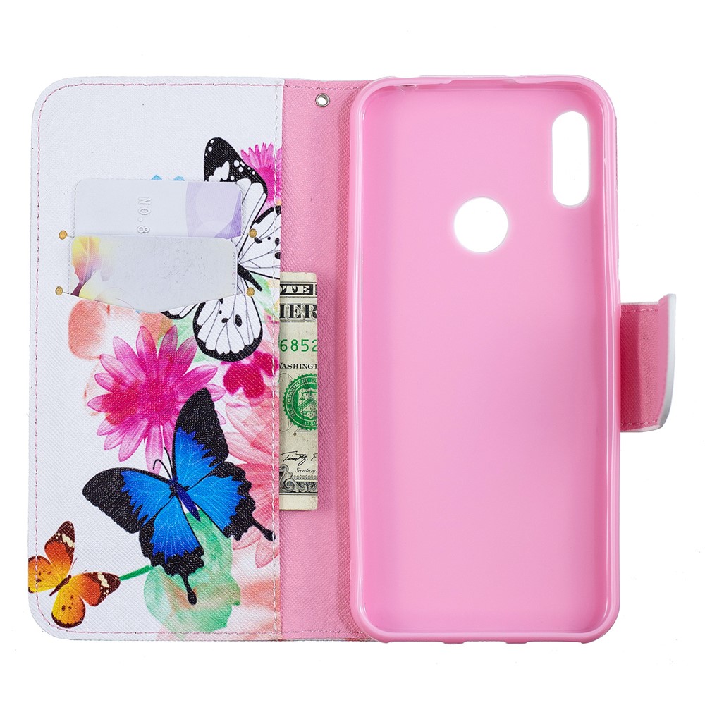 Pattern Printing PU Leather Flip Stand Shell for Huawei Y6 (2019, with Fingerprint Sensor) / Y6 Prime (2019) - Butterflies and Flowers-10