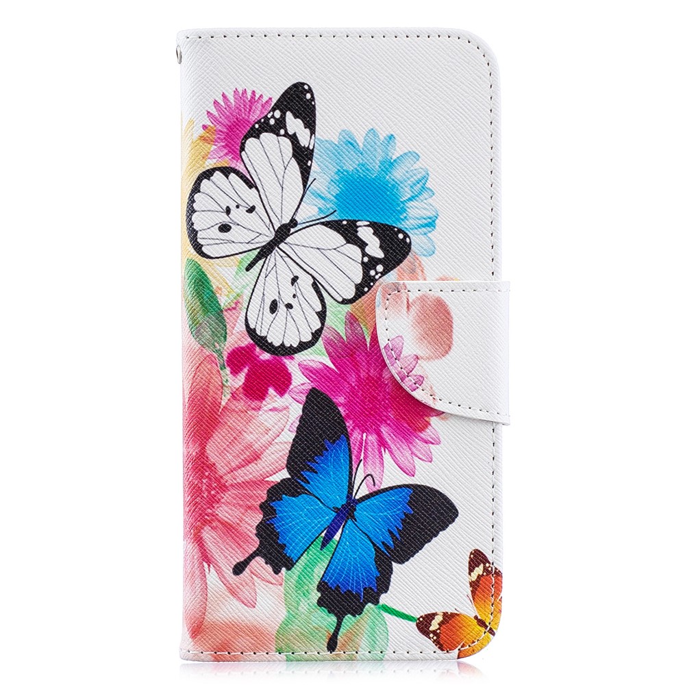 Pattern Printing PU Leather Flip Stand Shell for Huawei Y6 (2019, with Fingerprint Sensor) / Y6 Prime (2019) - Butterflies and Flowers-4