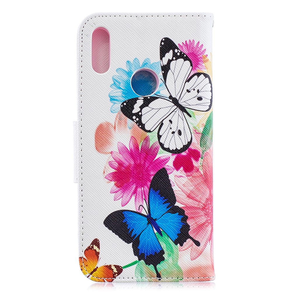 Pattern Printing PU Leather Flip Stand Shell for Huawei Y6 (2019, with Fingerprint Sensor) / Y6 Prime (2019) - Butterflies and Flowers-5