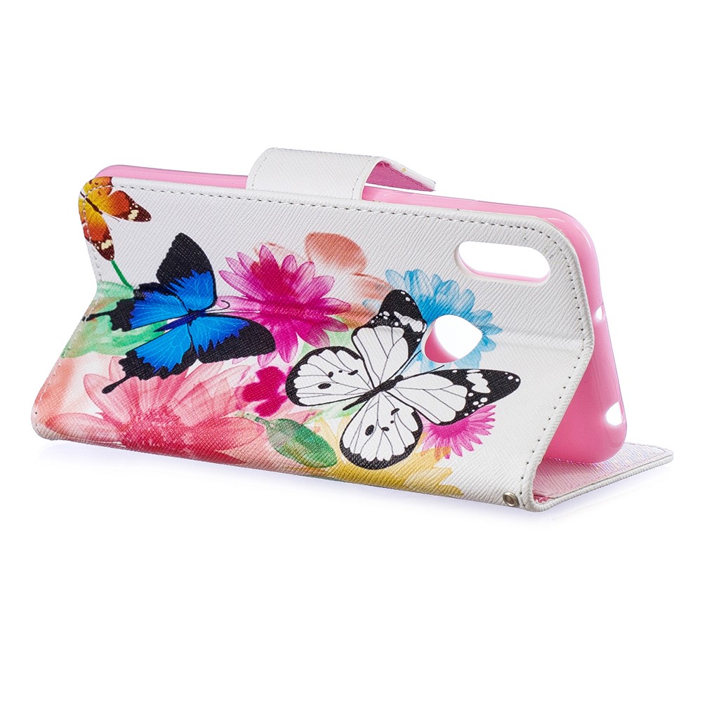 Pattern Printing PU Leather Flip Stand Shell for Huawei Y6 (2019, with Fingerprint Sensor) / Y6 Prime (2019) - Butterflies and Flowers-6