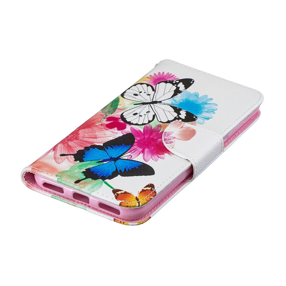 Pattern Printing PU Leather Flip Stand Shell for Huawei Y6 (2019, with Fingerprint Sensor) / Y6 Prime (2019) - Butterflies and Flowers-8