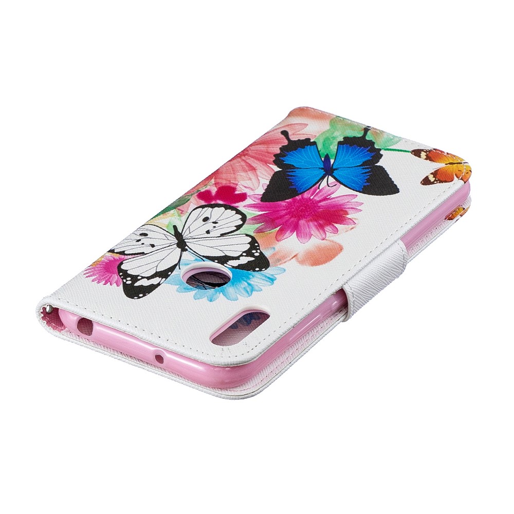 Pattern Printing PU Leather Flip Stand Shell for Huawei Y6 (2019, with Fingerprint Sensor) / Y6 Prime (2019) - Butterflies and Flowers-9