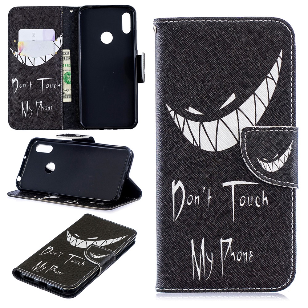 Padrão De Impressão PU Couro Flip Stand Shell Para Y6 (2019) / Y6 Pro (2019) / Y6 Prime (2019) - Não Toque No Meu Telefone-1