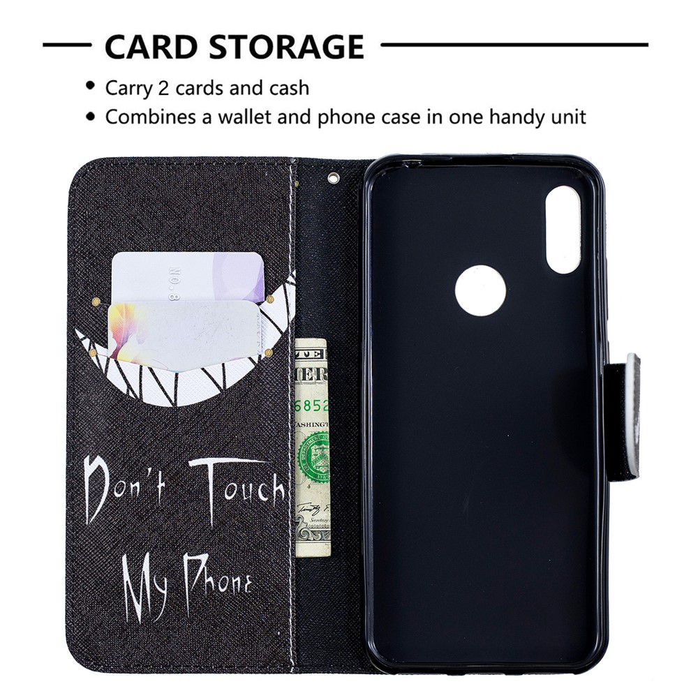 Padrão De Impressão PU Couro Flip Stand Shell Para Y6 (2019) / Y6 Pro (2019) / Y6 Prime (2019) - Não Toque No Meu Telefone-3