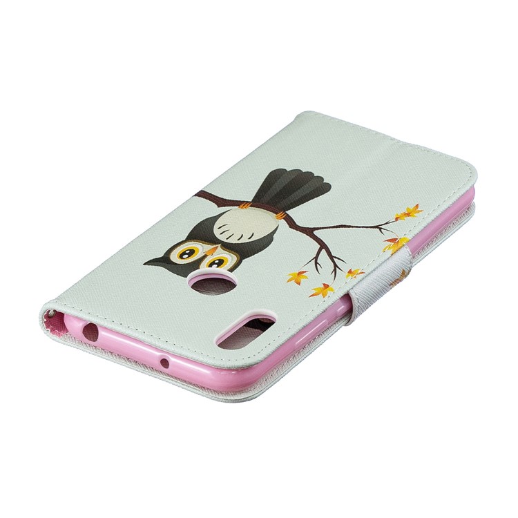 Pattern Printing PU Leather Wallet Mobile Phone Cover for Y6 (2019)/Y6 Pro (2019)/Y6 Prime (2019) - An Owl Standing on Branch-9