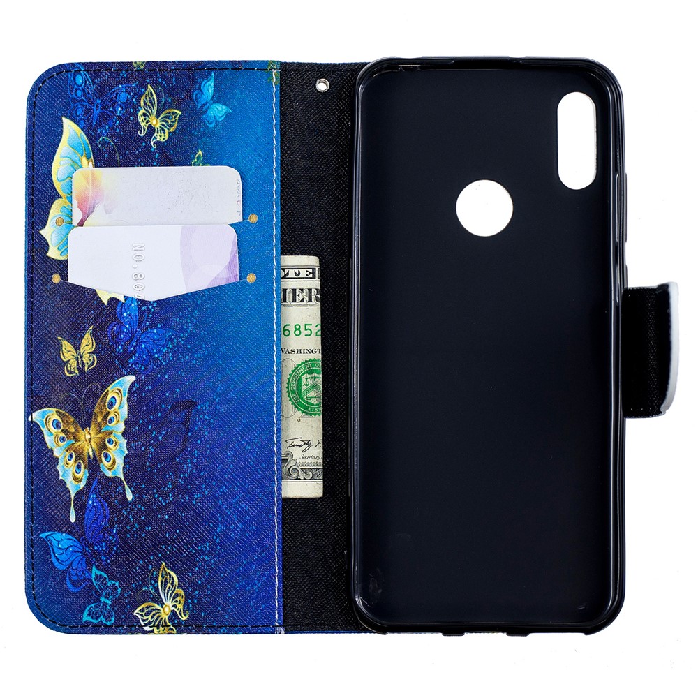 Pattern Printing PU Leather Wallet Mobile Phone Cover for Huawei Y6 (2019, with Fingerprint Sensor) / Y6 Prime (2019) - Blue Butterflies-10