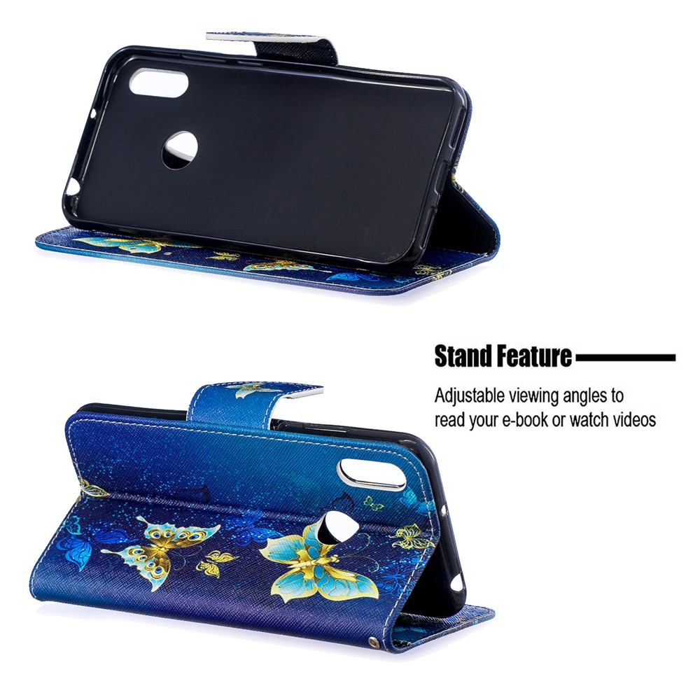 Pattern Printing PU Leather Wallet Mobile Phone Cover for Huawei Y6 (2019, with Fingerprint Sensor) / Y6 Prime (2019) - Blue Butterflies-2