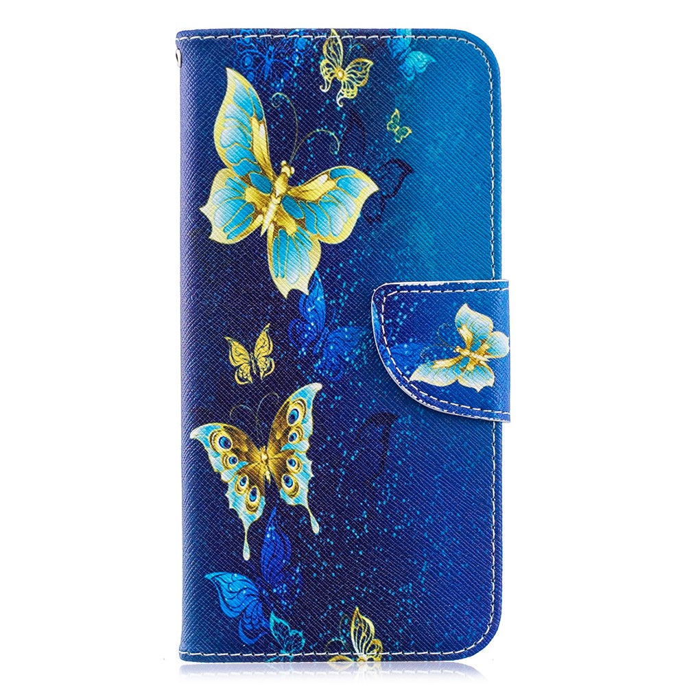 Pattern Printing PU Leather Wallet Mobile Phone Cover for Huawei Y6 (2019, with Fingerprint Sensor) / Y6 Prime (2019) - Blue Butterflies-4