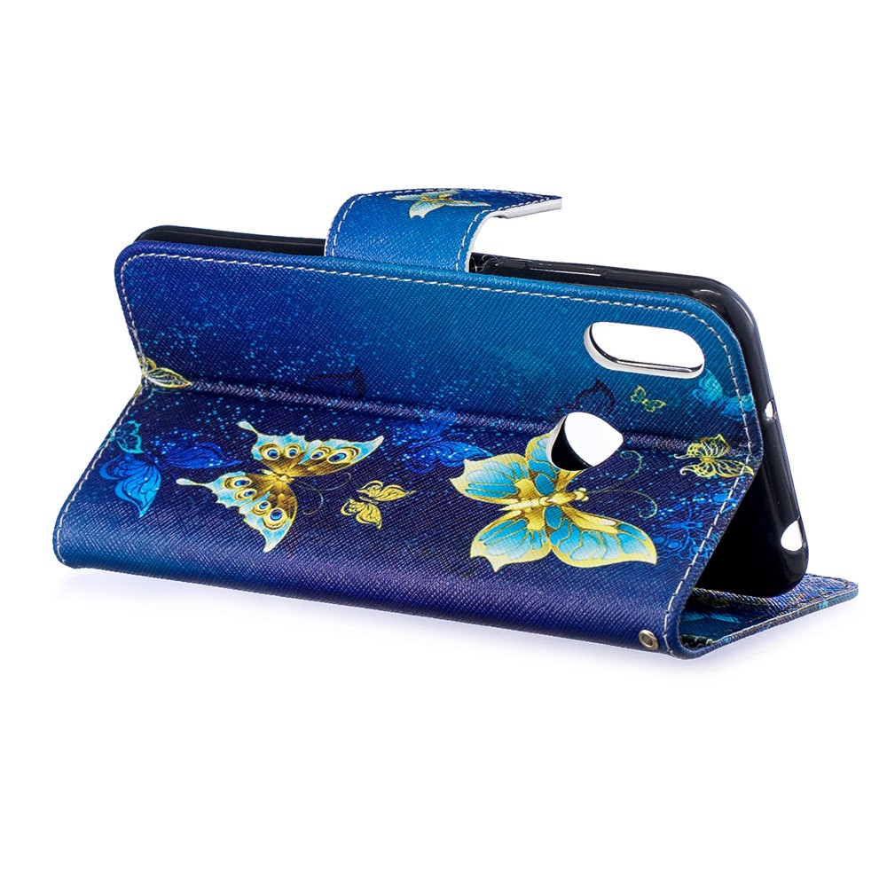 Pattern Printing PU Leather Wallet Mobile Phone Cover for Huawei Y6 (2019, with Fingerprint Sensor) / Y6 Prime (2019) - Blue Butterflies-6