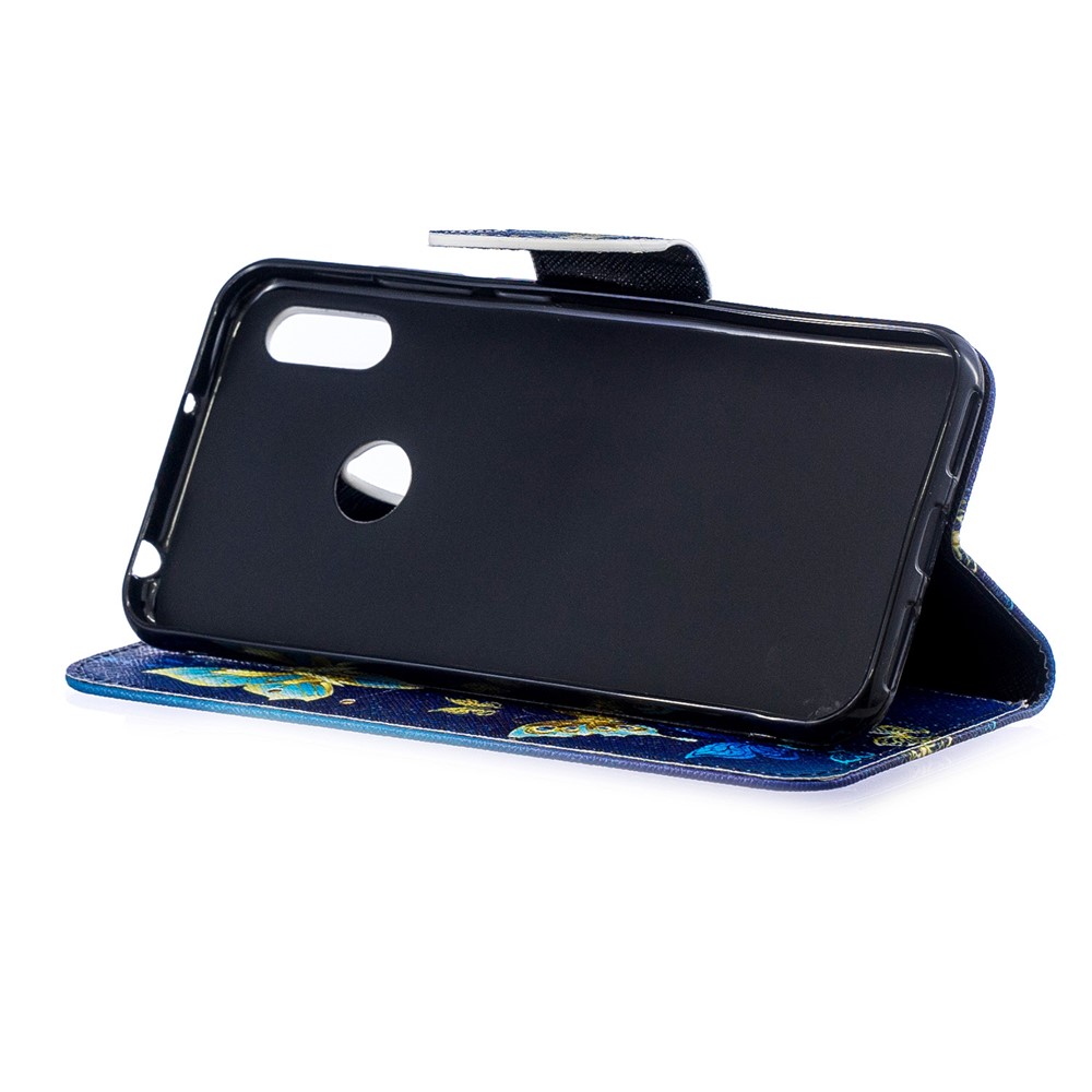 Pattern Printing PU Leather Wallet Mobile Phone Cover for Huawei Y6 (2019, with Fingerprint Sensor) / Y6 Prime (2019) - Blue Butterflies-7