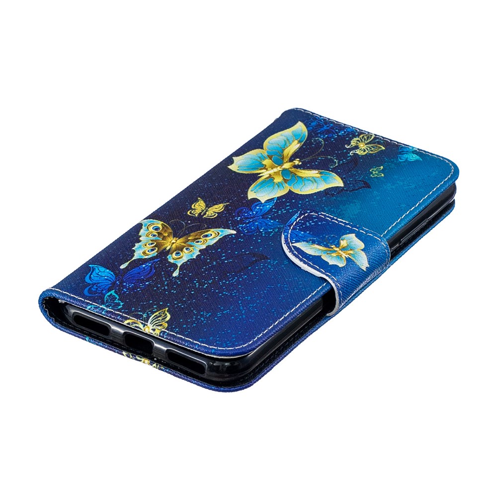 Pattern Printing PU Leather Wallet Mobile Phone Cover for Huawei Y6 (2019, with Fingerprint Sensor) / Y6 Prime (2019) - Blue Butterflies-8
