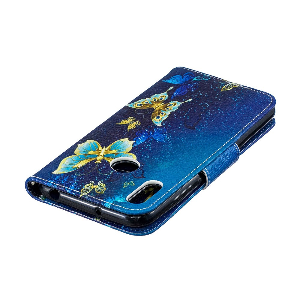 Pattern Printing PU Leather Wallet Mobile Phone Cover for Huawei Y6 (2019, with Fingerprint Sensor) / Y6 Prime (2019) - Blue Butterflies-9