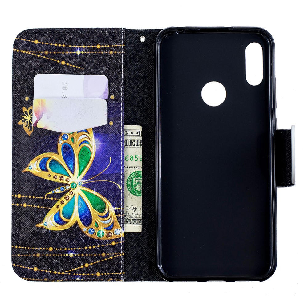 Pattern Printing PU Leather Wallet Mobile Phone Cover for Huawei Y6 (2019, with Fingerprint Sensor) / Y6 Prime (2019) - Butterfly with Diamond-10
