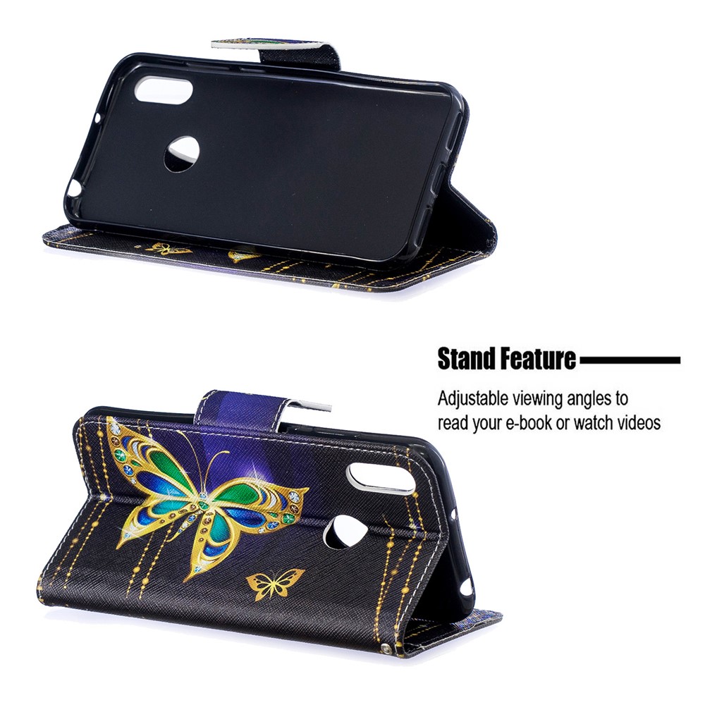 Pattern Printing PU Leather Wallet Mobile Phone Cover for Huawei Y6 (2019, with Fingerprint Sensor) / Y6 Prime (2019) - Butterfly with Diamond-2
