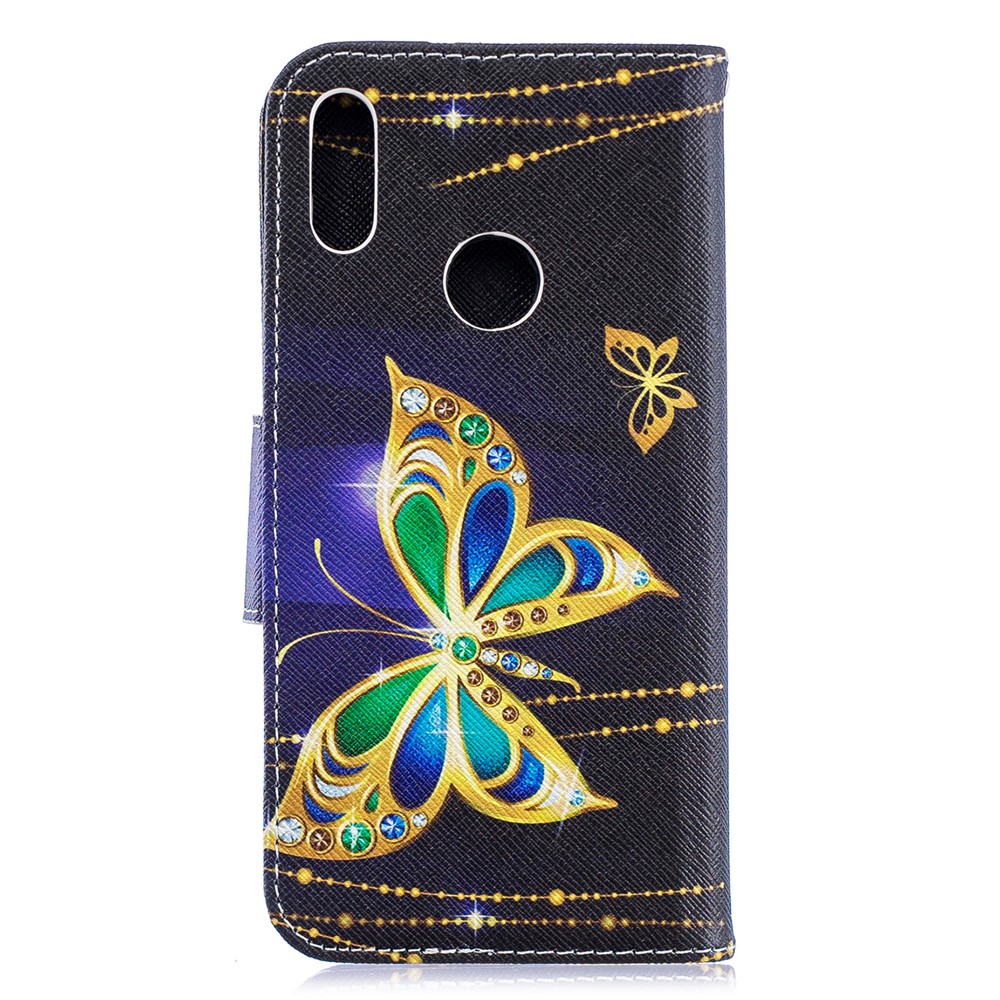 Pattern Printing PU Leather Wallet Mobile Phone Cover for Huawei Y6 (2019, with Fingerprint Sensor) / Y6 Prime (2019) - Butterfly with Diamond-5