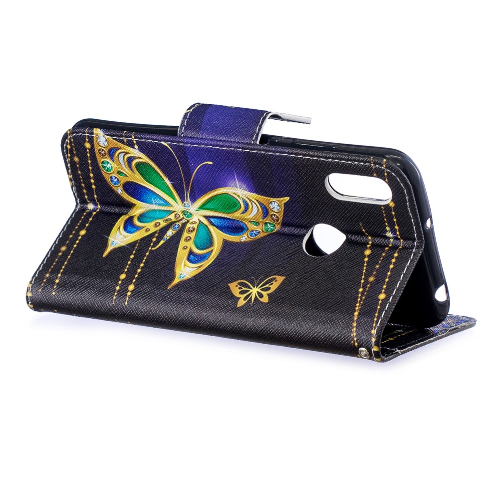 Pattern Printing PU Leather Wallet Mobile Phone Cover for Huawei Y6 (2019, with Fingerprint Sensor) / Y6 Prime (2019) - Butterfly with Diamond-6