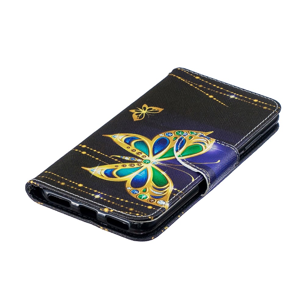Pattern Printing PU Leather Wallet Mobile Phone Cover for Huawei Y6 (2019, with Fingerprint Sensor) / Y6 Prime (2019) - Butterfly with Diamond-8