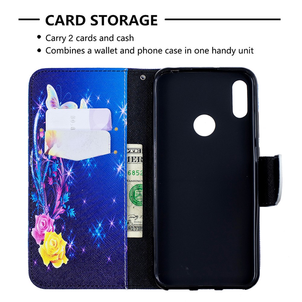 Pattern Printing PU Leather Wallet Mobile Phone Cover for Huawei Y6 (2019, with Fingerprint Sensor) / Y6 Prime (2019) - Roses and Butterflies-3