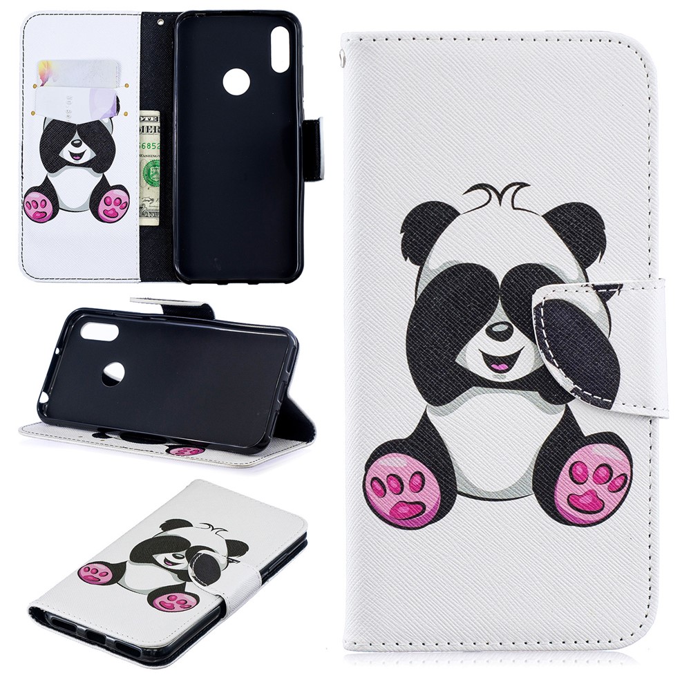Padrão De Impressão PU Carteira De Couro Tampa Do Telefone Móvel Para Y6 (2019) / Y6 Pro (2019) / Y6 Prime (2019) - Panda Adorável-1