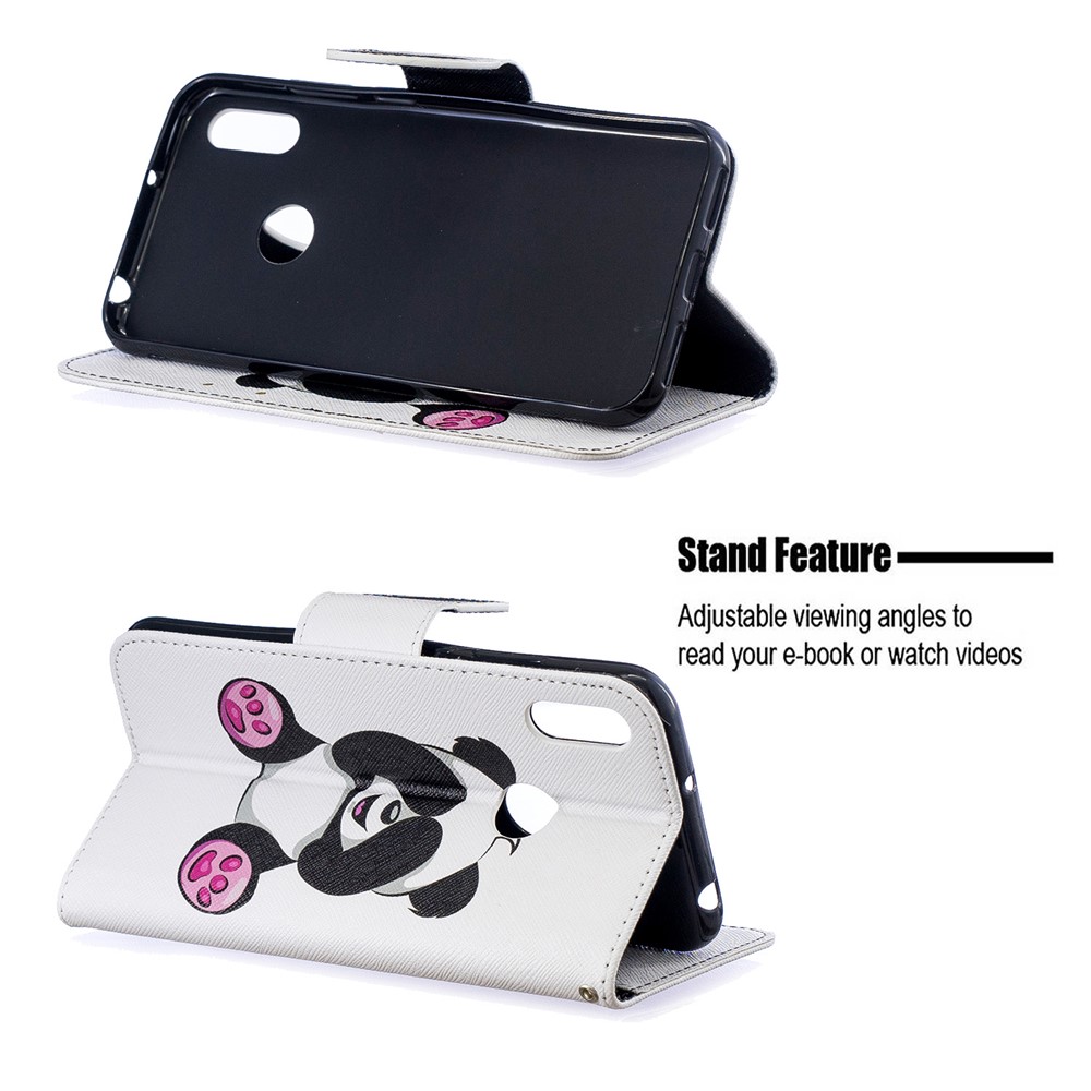 Padrão De Impressão PU Carteira De Couro Tampa Do Telefone Móvel Para Y6 (2019) / Y6 Pro (2019) / Y6 Prime (2019) - Panda Adorável-2