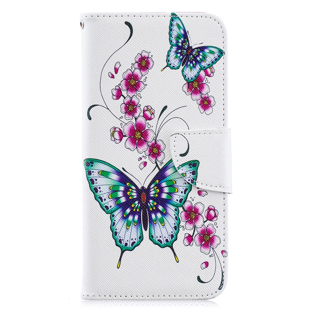 Pattern Printing PU Leather Wallet Mobile Phone Cover for Huawei Y6 (2019, with Fingerprint Sensor) / Y6 Prime (2019) - Green Butterfly and Flower Pattern-4
