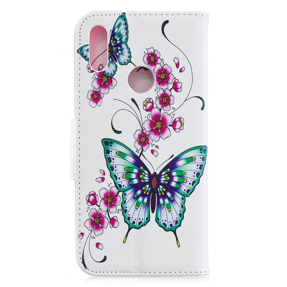 Pattern Printing PU Leather Wallet Mobile Phone Cover for Huawei Y6 (2019, with Fingerprint Sensor) / Y6 Prime (2019) - Green Butterfly and Flower Pattern-5