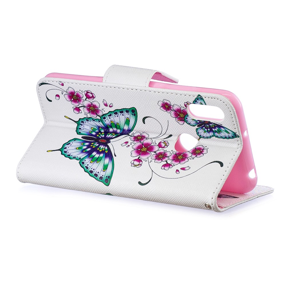 Pattern Printing PU Leather Wallet Mobile Phone Cover for Huawei Y6 (2019, with Fingerprint Sensor) / Y6 Prime (2019) - Green Butterfly and Flower Pattern-6