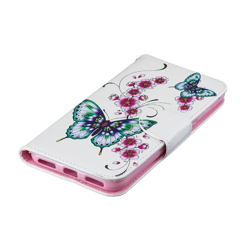 Pattern Printing PU Leather Wallet Mobile Phone Cover for Huawei Y6 (2019, with Fingerprint Sensor) / Y6 Prime (2019) - Green Butterfly and Flower Pattern-8