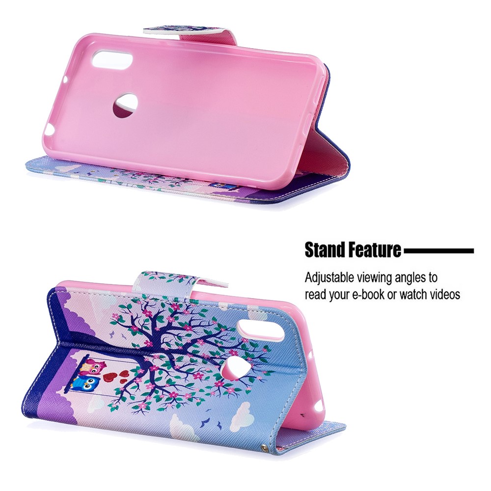 Pattern Printing PU Leather Wallet Mobile Phone Cover for Huawei Y6 (2019, with Fingerprint Sensor) / Y6 Prime (2019) - Two Swinging Owls-2