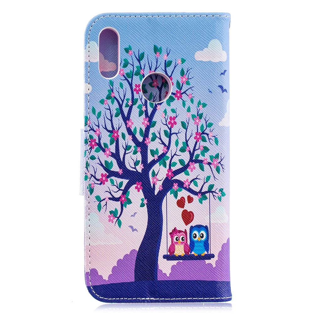 Pattern Printing PU Leather Wallet Mobile Phone Cover for Huawei Y6 (2019, with Fingerprint Sensor) / Y6 Prime (2019) - Two Swinging Owls-5