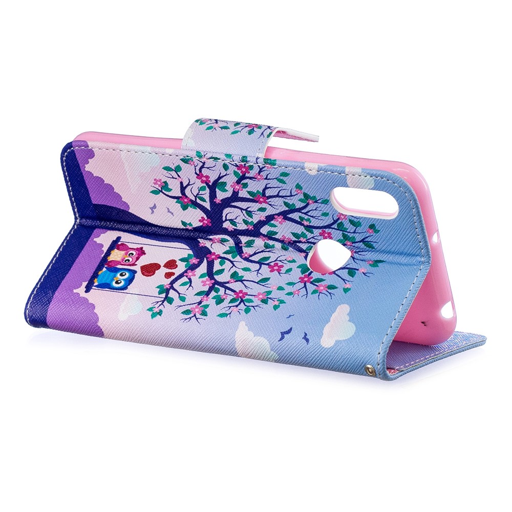 Pattern Printing PU Leather Wallet Mobile Phone Cover for Huawei Y6 (2019, with Fingerprint Sensor) / Y6 Prime (2019) - Two Swinging Owls-6