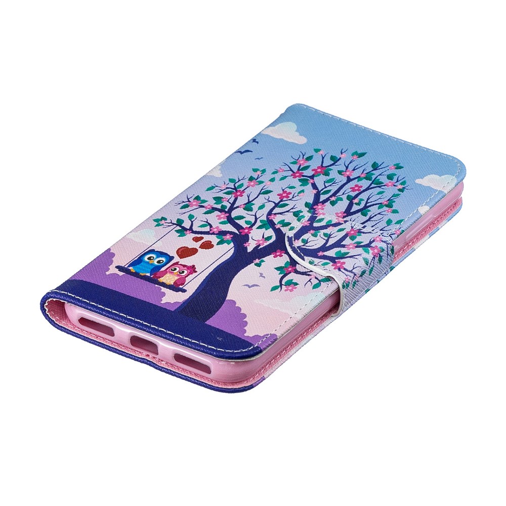 Pattern Printing PU Leather Wallet Mobile Phone Cover for Huawei Y6 (2019, with Fingerprint Sensor) / Y6 Prime (2019) - Two Swinging Owls-8