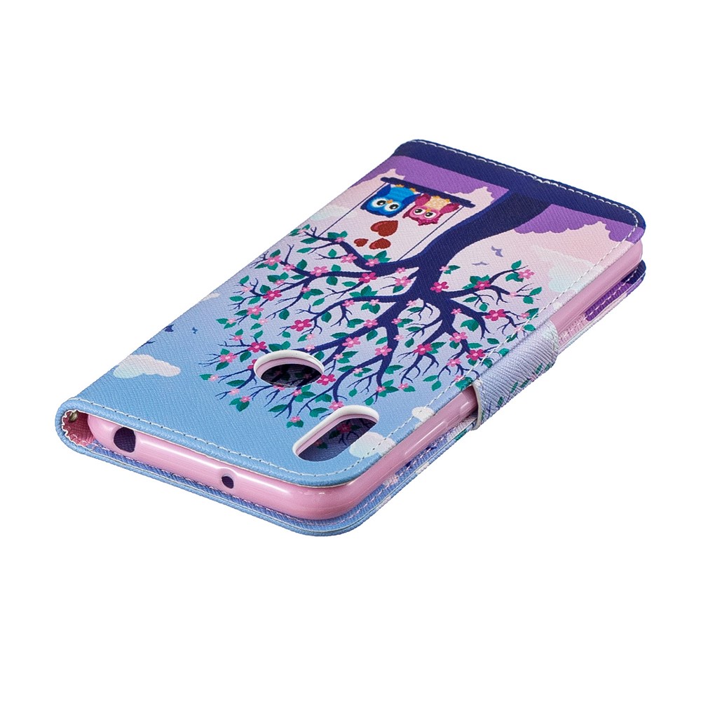 Pattern Printing PU Leather Wallet Mobile Phone Cover for Huawei Y6 (2019, with Fingerprint Sensor) / Y6 Prime (2019) - Two Swinging Owls-9