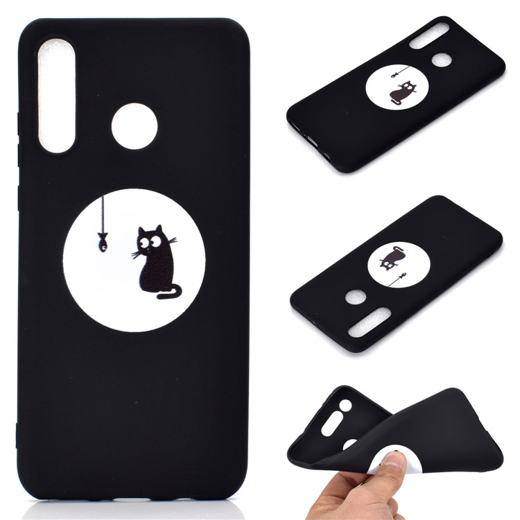 Matte Pattern Printing TPU Mobile Phone Shell for Huawei P30 Lite - Cat and Fish-1